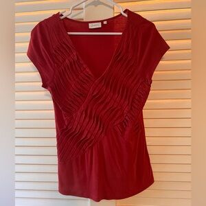 Deletta Burnt Orange Pleated V-Neck Blouse